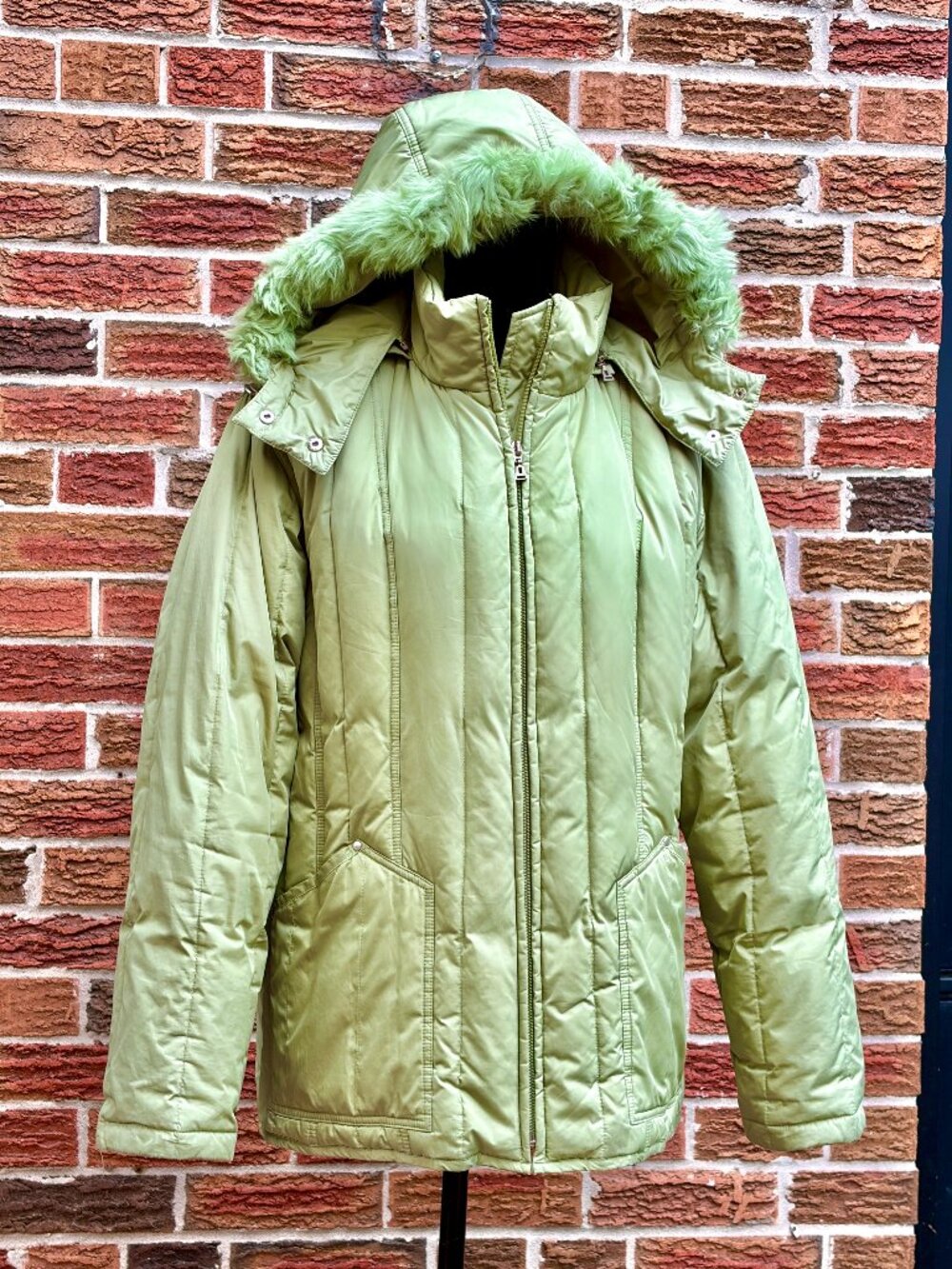 Utex Sage Green Faux-Fur Hooded Winter Jacket – Size 14